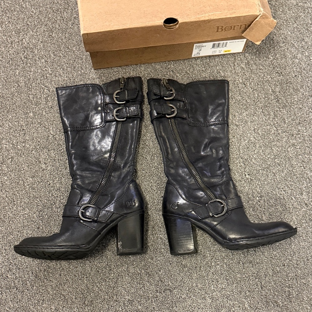 Born Black Treddy Heeled Leather Boots